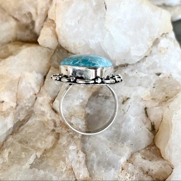 Large sky blue teardrop stone boho fashion ring size 7.5 - Picture 5 of 6